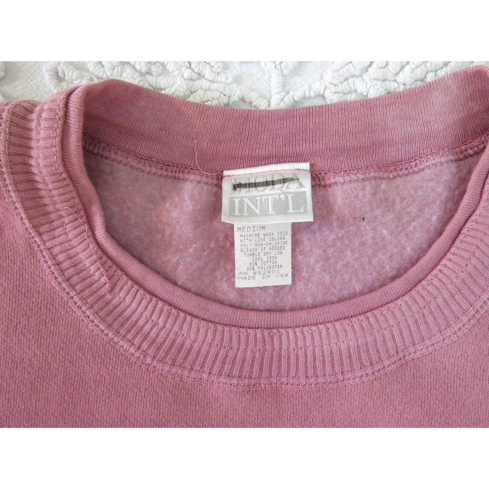 Vtg Y2K 90s Moda Int'l International Hombre Boxy Crop Sweatshirt Medium Fuchsia - Picture 2 of 7